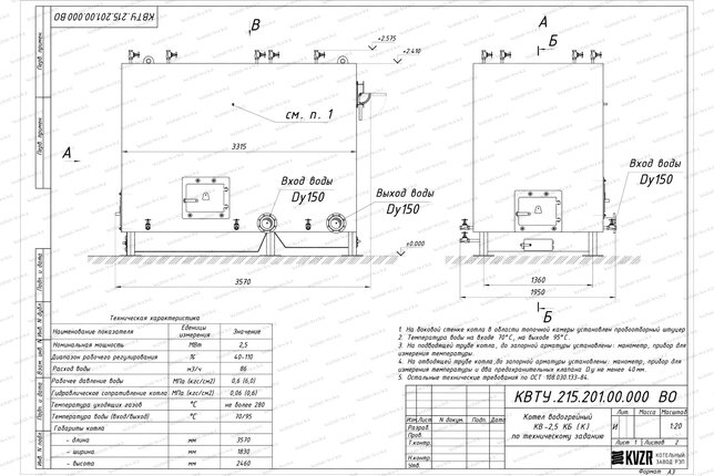 Котел КВр 2.5 с колосниками чертеж